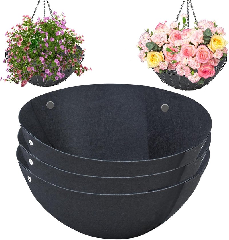 Emsiok Hanging Basket Liners - 3PCS, 12 Inch Round, Non-Woven, Black Felt, Replacement Inserts for Hanging Baskets, Outdoor Plants - Avoid Bird Nesting - Image 1